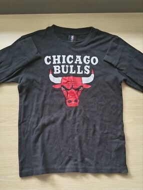 NBA Chicago Bulls Black Long Sleeve Tee with Red Logo Licensed